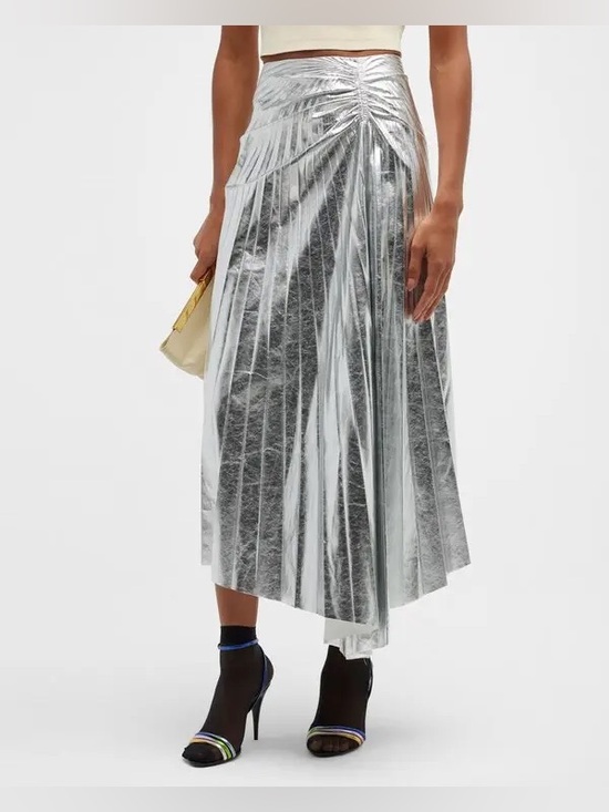 A.L.C. Dresses & Skirts - NWT A.L.C. Tori Silver Metallic Pleated Vegan Leather Midi Skirt Size 4